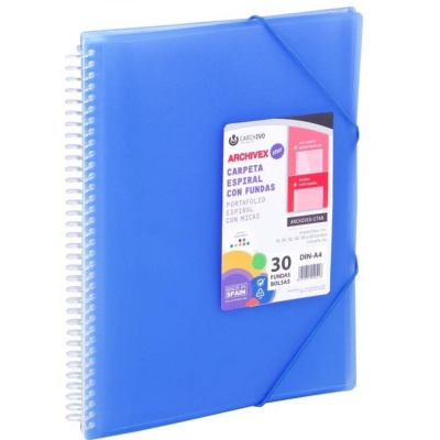 CARPETA ESPIRAL CON FUNDA 30HJ AZUL