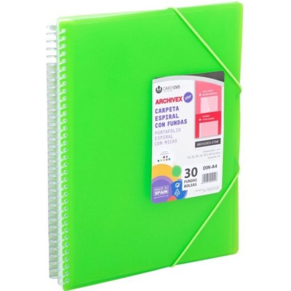 Carpeta espiral con funda 30 hj verde claro