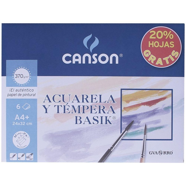 Minipack papel Acuarela y tempera A4  6hj 370gr